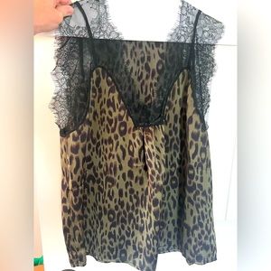 SOLD- Olive green leopard print with lace shoulders